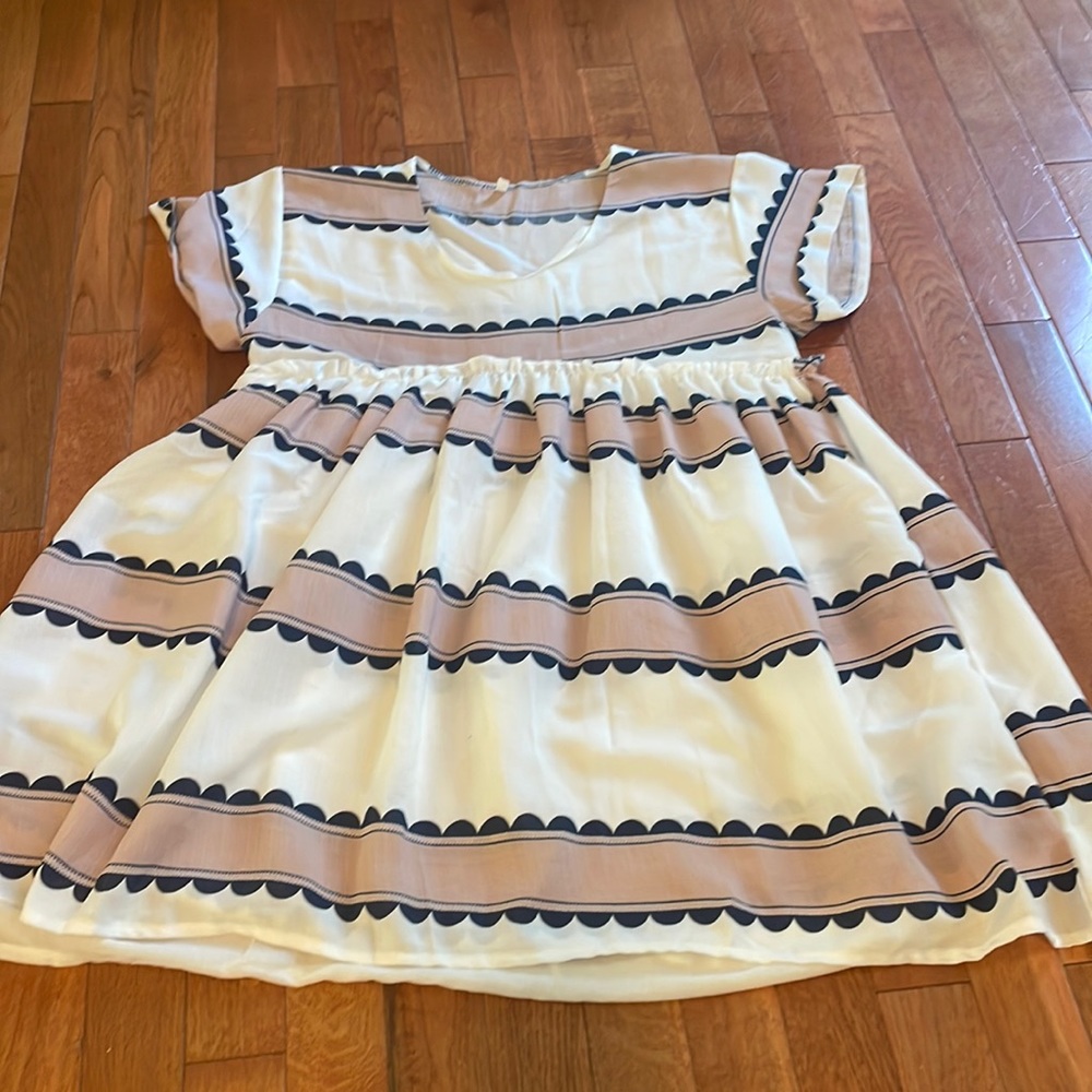 Pink white and navy baby doll dress